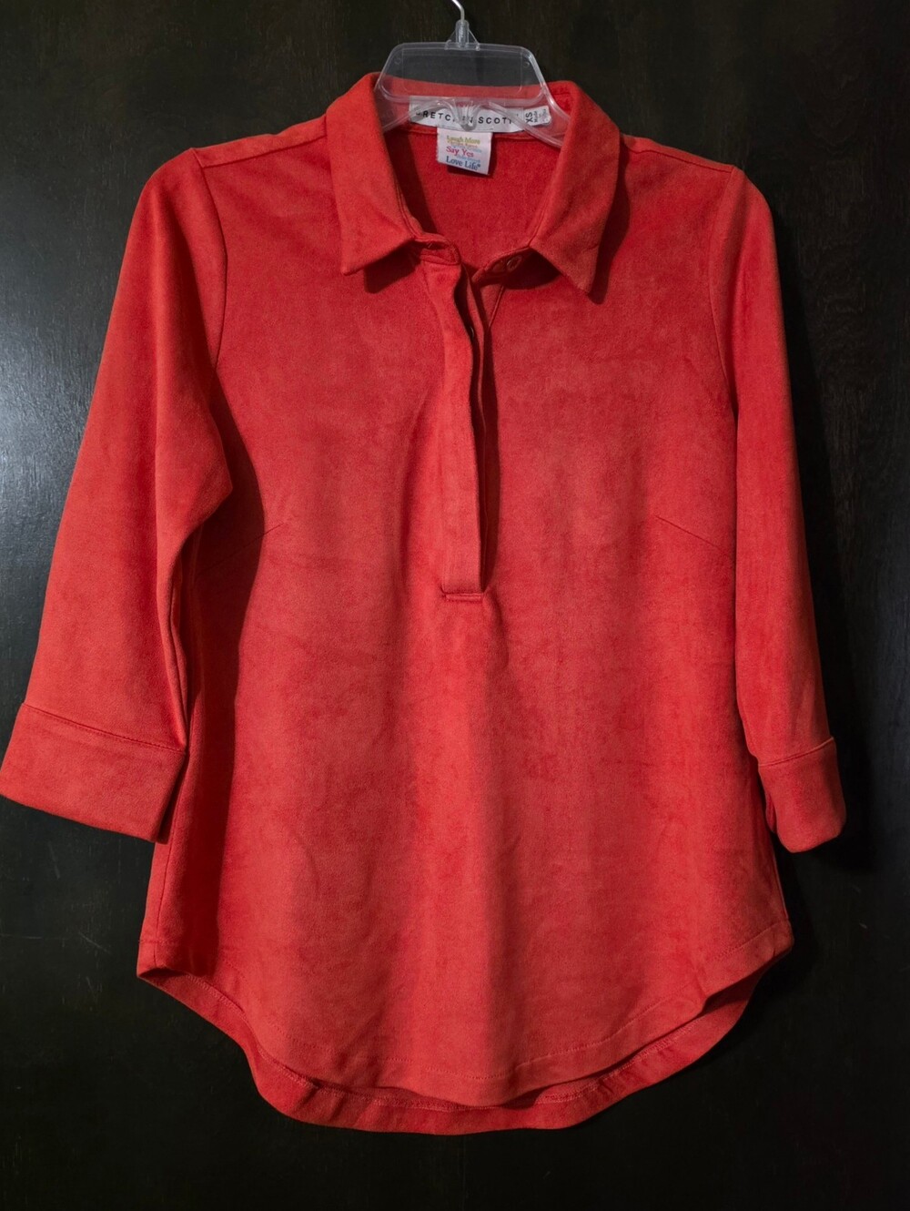 Gretchen Scott Designs Orange Faux Suede Look Polo Tunic Women's Size XS
